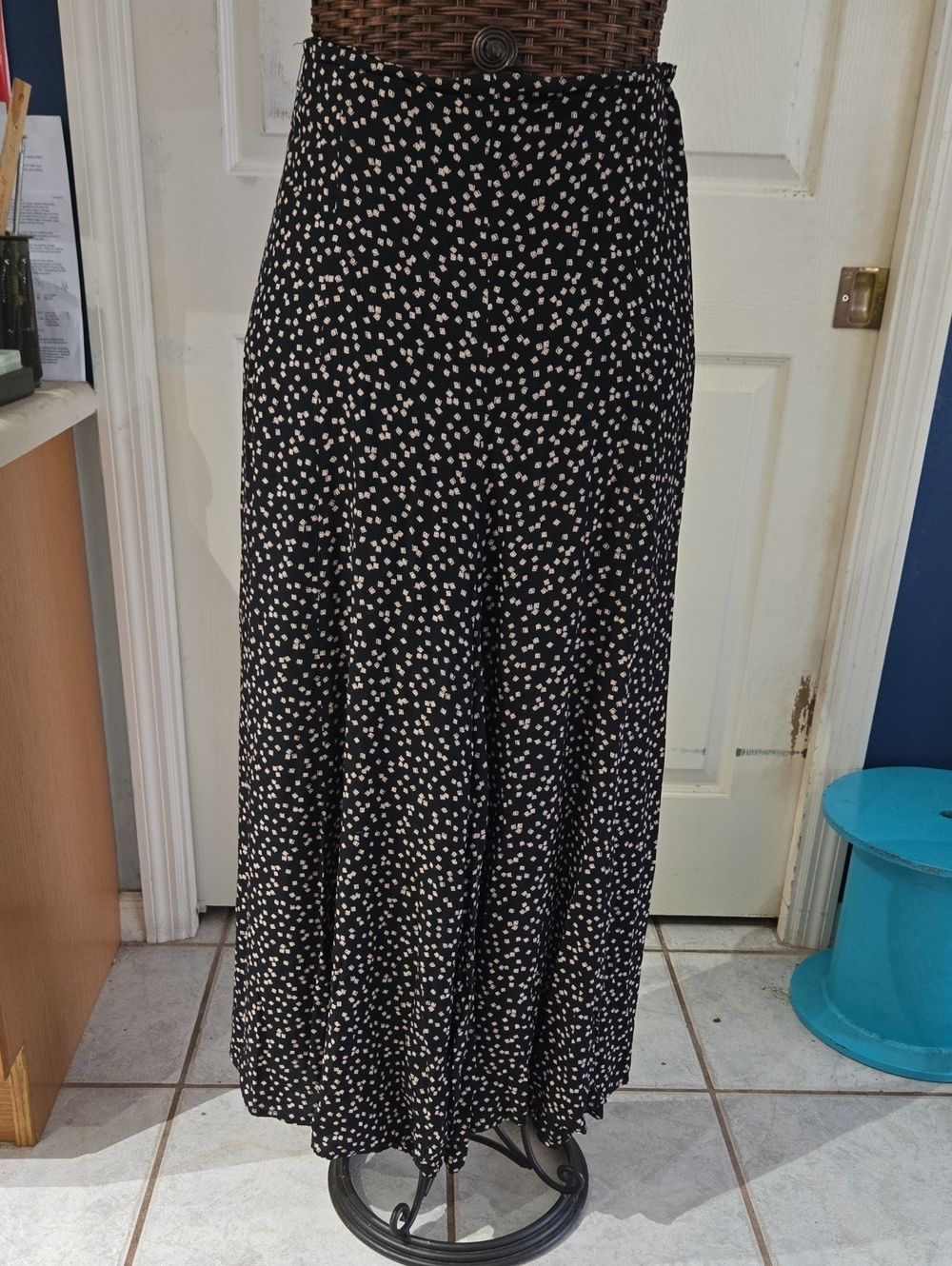 Carole Little Black Goucho Wide Leg Pant with Cream  Dot Print-Size 14